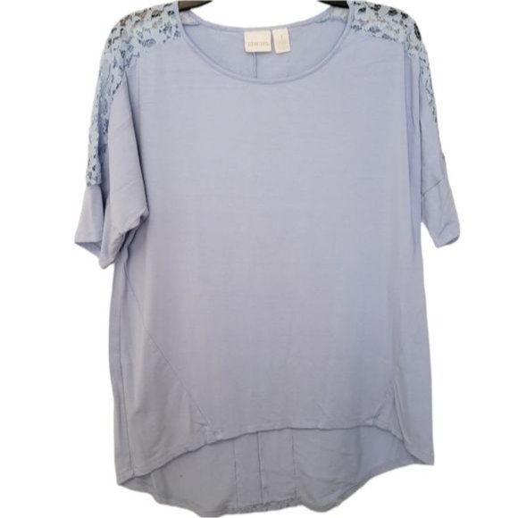 Chico's Blue Lace Panel High Low Oversized Blouse Size 1/Medium - Picture 1 of 6